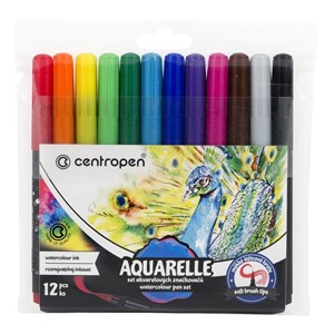 Marcador Centropen Aguarelável, pincel, R8683, 12 cores