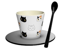 Copo de café, 90ml, c/ prato+colher RPET, ID5217, Cats