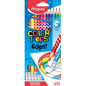 Lápis Cor Maped Peps Oops, apagáveis refª832812, 12 cores