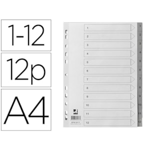 Indice Separador Q-Connect, KF01917 A4, PP, 1 a 12, c/ index