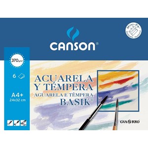 Papel Aguarela Canson Basik, A4, Rª.6416, 370grs, pack 6Fls