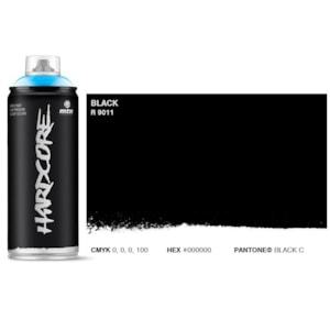 Tinta Spray MTN Hardcore, 400 ml, Preto Brilhante