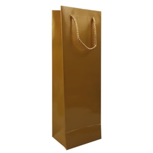 Saco papel Couche p/Garrafas c/ cordão, 12X9X36 cm, ouro