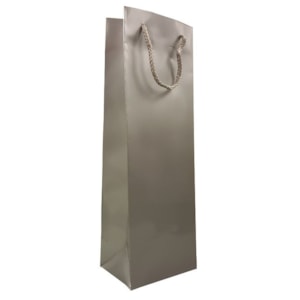 Saco papel Couche p/Garrafas c/ cordão, 12X9X36 cm, prata