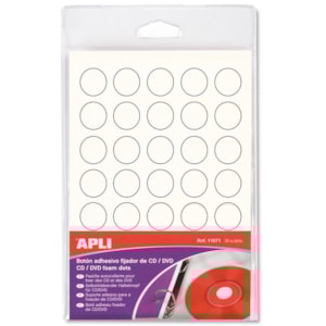 Suportes adesivos Apli 11671, P/ CD/DVD, Bl. c/35 Uni. Bco.