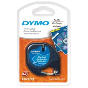 Fita Dymo Letratag Plástico 12mmx4m Ref.91205 Preto/Azul