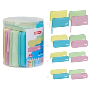 Bolsa p/ lápis, Safta, Silicone, Sortidos, Cx. c/ 16