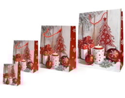 Sacos Asa cordão Lux 210g 26X12X32, Arvore Natal, 12Uni.