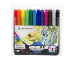 Marcador Centropen Aguarelável, pincel, R8683, 12 cores