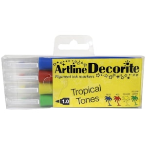 Marcador Artline Decorite, Permanente 1mm, c/ 4, tropical