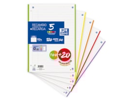 Recarga Oxford A4 c/100+20F. Banda 5 cores, vivas, Paut