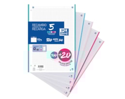 Recarga Oxford A4 c/100+20F. Banda 5 cores, Pastel, Quad