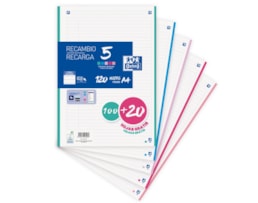 Recarga Oxford A4 c/100+20F. Banda 5 cores, Pastel, Paut