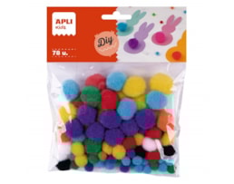 Pompons v/ tamanhos, Apli 13061, saco c/78 cores sort.