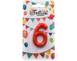 Vela de celebração de número 6, c/ 6cm, vermelho