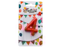 Vela de celebração de número 4, c/ 6cm, vermelho