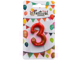 Vela de celebração de número 3, c/ 6cm, vermelho
