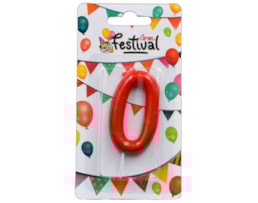 Vela de celebração de número 0, c/ 6cm, vermelho