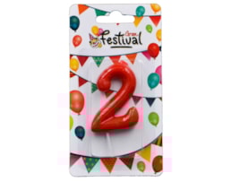 Vela de celebração de número 2, c/ 6cm, vermelho
