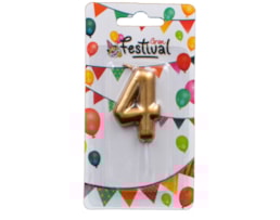 Vela de celebração de número 4, c/ 6cm, ouro