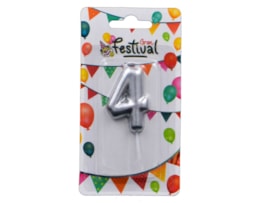 Vela de celebração de número 4, c/ 6cm, prata