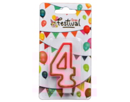Vela de celebração de número 4, c/ 7cm, vermelho/branco