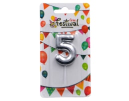Vela de celebração de número 5, c/ 6cm, prata