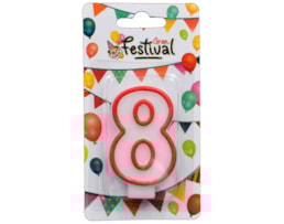 Vela de celebração de número 8, c/ 7cm, vermelho/branco