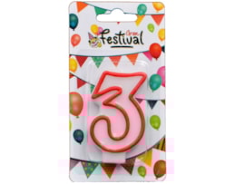 Vela de celebração de número 3, c/ 7cm, vermelho/branco