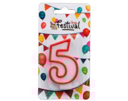 Vela de celebração de número 5, c/ 7cm, vermelho/branco
