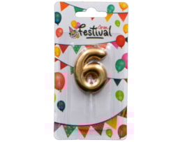 Vela de celebração de número 6, c/ 6cm, ouro