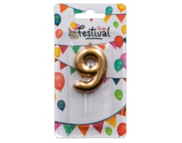 Vela de celebração de número 9, c/ 6cm, ouro