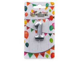 Vela de celebração de número 1, c/ 6cm, prata