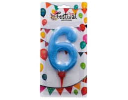 Vela de celebração de número 6, c/16cm, glitter, sortido