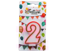 Vela de celebração de número 2, c/ 7cm, vermelho/branco