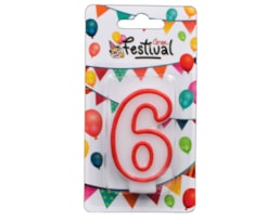 Vela de celebração de número 6, c/ 7cm, vermelho/branco