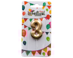 Vela de celebração de número 3, c/ 6cm, ouro