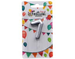 Vela de celebração de número 7, c/ 6cm, prata