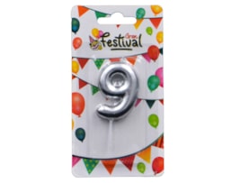 Vela de celebração de número 9, c/ 6cm, prata