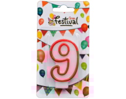 Vela de celebração de número 9, c/ 7cm, vermelho/branco
