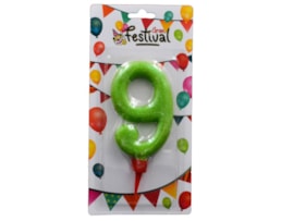 Vela de celebração de número 9, c/16cm, glitter, sortido