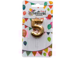 Vela de celebração de número 5, c/ 6cm, ouro