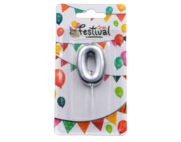 Vela de celebração de número 0, c/ 6cm, prata