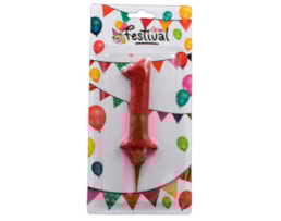 Vela de celebração de número 1, c/16cm, glitter, sortido