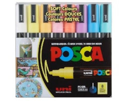Marcador Uni Posca PC-5M, Pack c/ 8 cores pastel sortidas