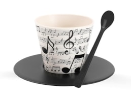 Copo de café, 90ml, c/ prato+colher RPET, ID5229, musica