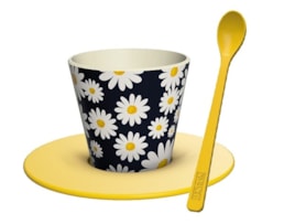 Copo de café, 90ml, c/prato+colher RPET, ID5202, Daisy