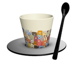 Copo de café, 90ml, c/prato+colher RPET, ID5209, Stay Paws.