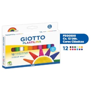 Plasticina Giotto Refª500500, 180g. Cx. c/12 cores clássicas