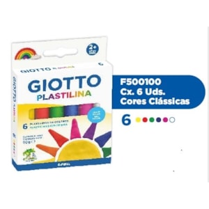 Plasticina Giotto Refª 500100, 90g. Cx. c/ 6 cores clássicas